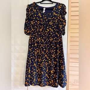 Kristin Miles 1X Navy and Orange Midi Dress EUC